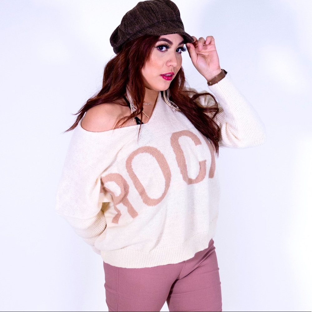 Off the shoulder ivory sweater